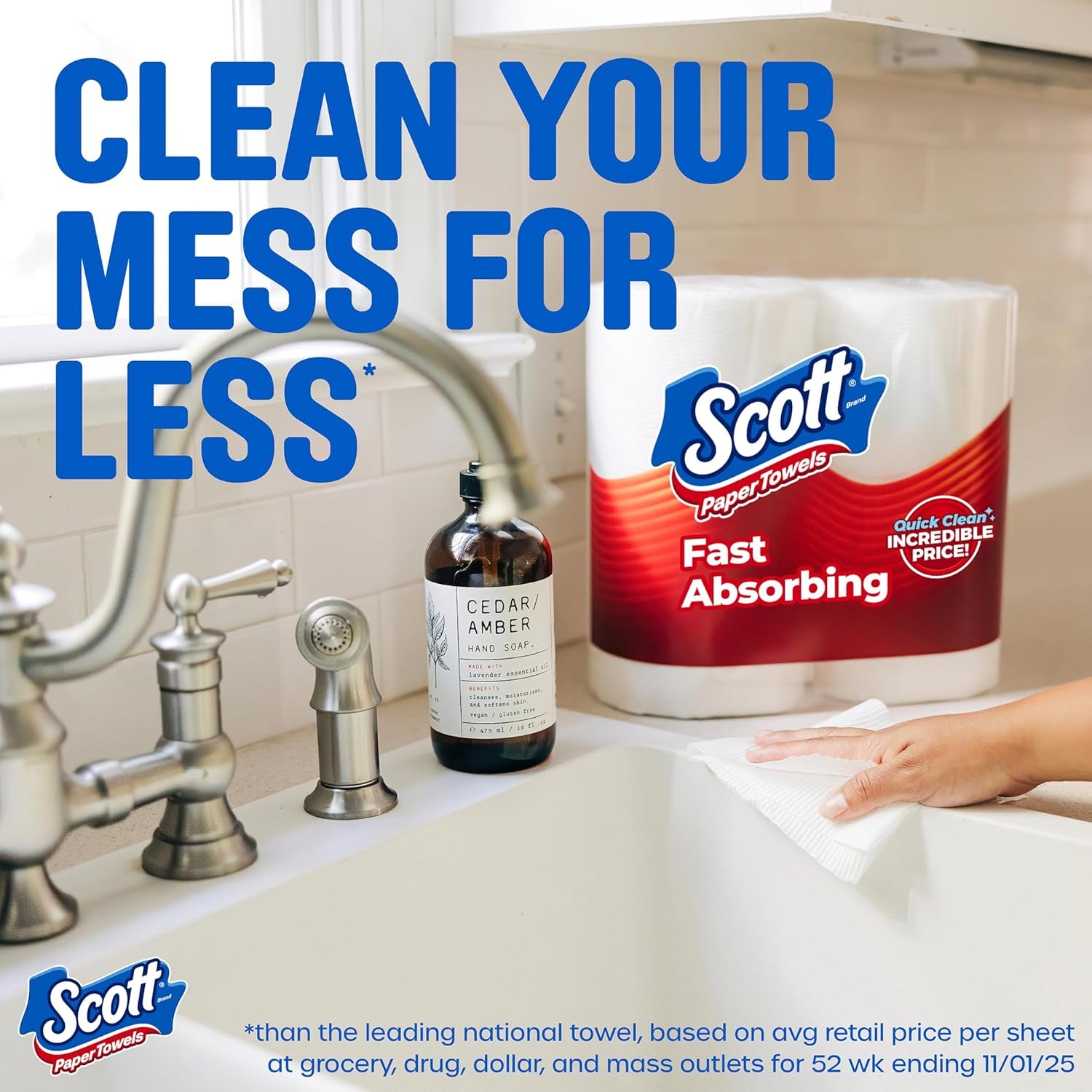 Scott Paper Towels, Task Size, 30 Family Double Rolls, 119 Sheets per Roll