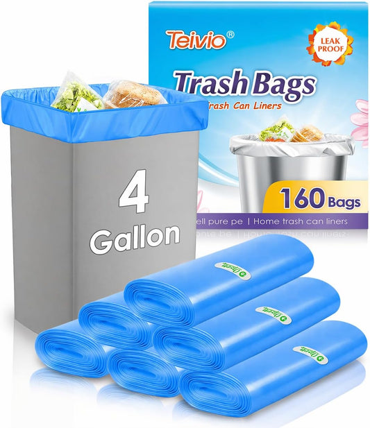 Small Trash Bags 4 Gallon 160 Counts Garbage Bags, Bathroom Trash Can Bin Liners, Small Plastic Bags for Home Office Kitchen, Fit 12-15 Liter, 3,3.5,4.5 Gal, Blue