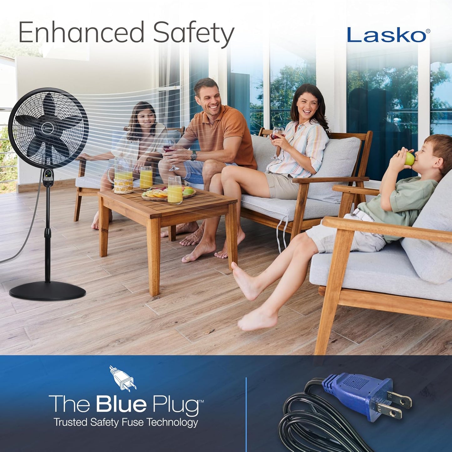 Lasko Cyclone Oscillating Pedestal Fan - Adjustable to 54" - 1843 - Black | Remote Control, Cooling Standing Fan for Bedroom, Living Room, and Home Office, 18" Blade Diameter, 3 Quiet Speeds