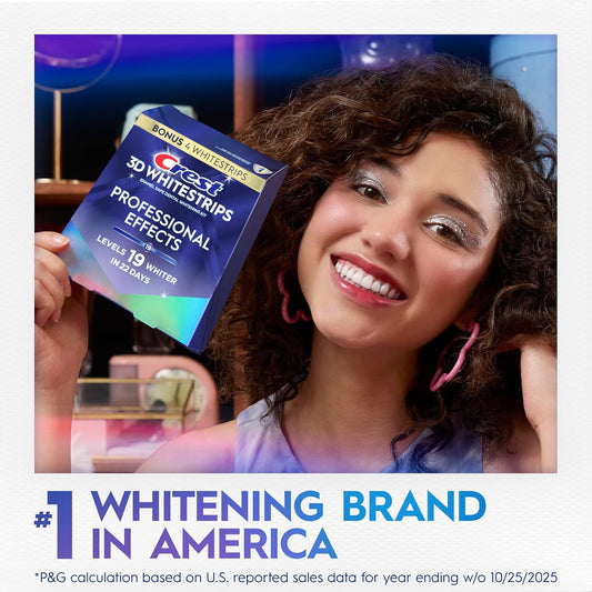 Get 19 Shades Whiter Smile: Professional 3D Teeth Whitening Strips Kit – Enamel-Safe Fast Whitener (22 Treatments, 44 Strips).