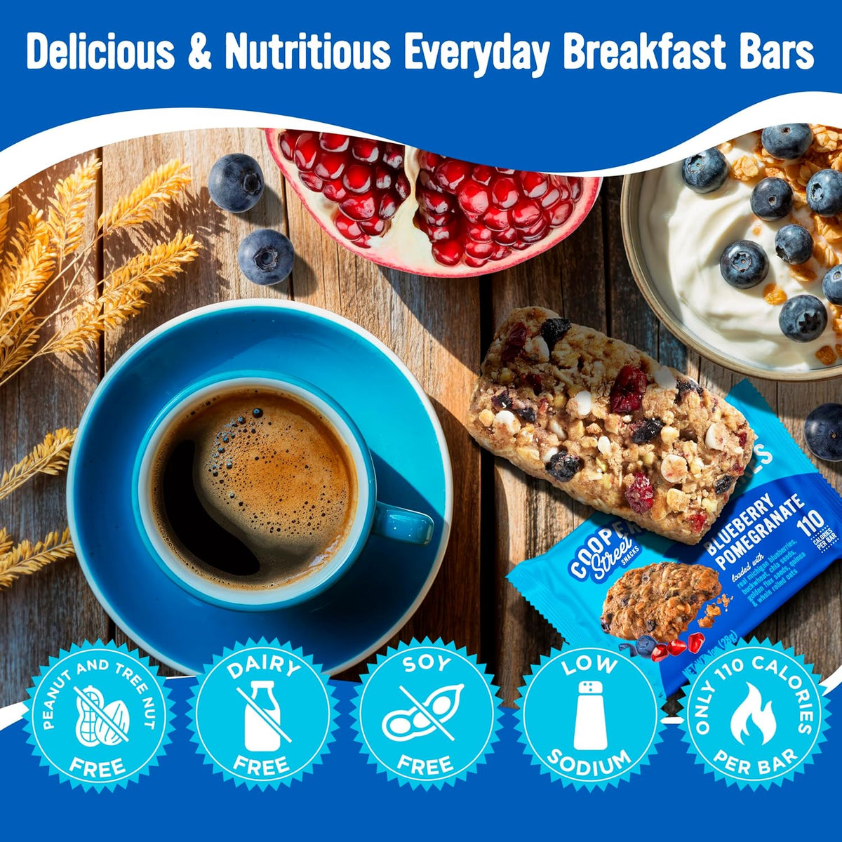 Granola Bakes - Soft Baked Oats, Grain & Seeds Breakfast Granola Cookie Bars - Nut & Dairy Free, Low Sodium, Healthy Lunchbox Snacks for Kids & Adults - Blueberry Pomegranate - 12 Pack
