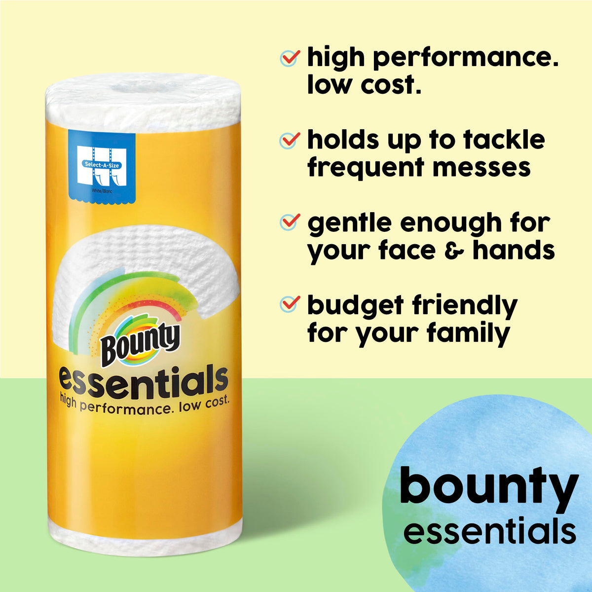 Bounty Essentials Select-A-Size Paper Towels, 6 Double Rolls, White, 108 Sheets Per Roll