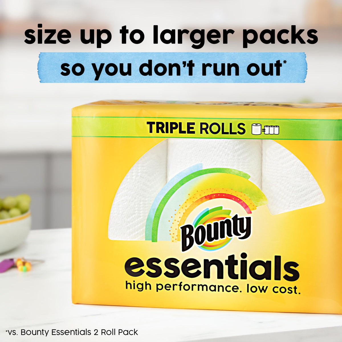 Bounty Essentials Select-A-Size Paper Towels, 6 Double Rolls, White, 108 Sheets Per Roll