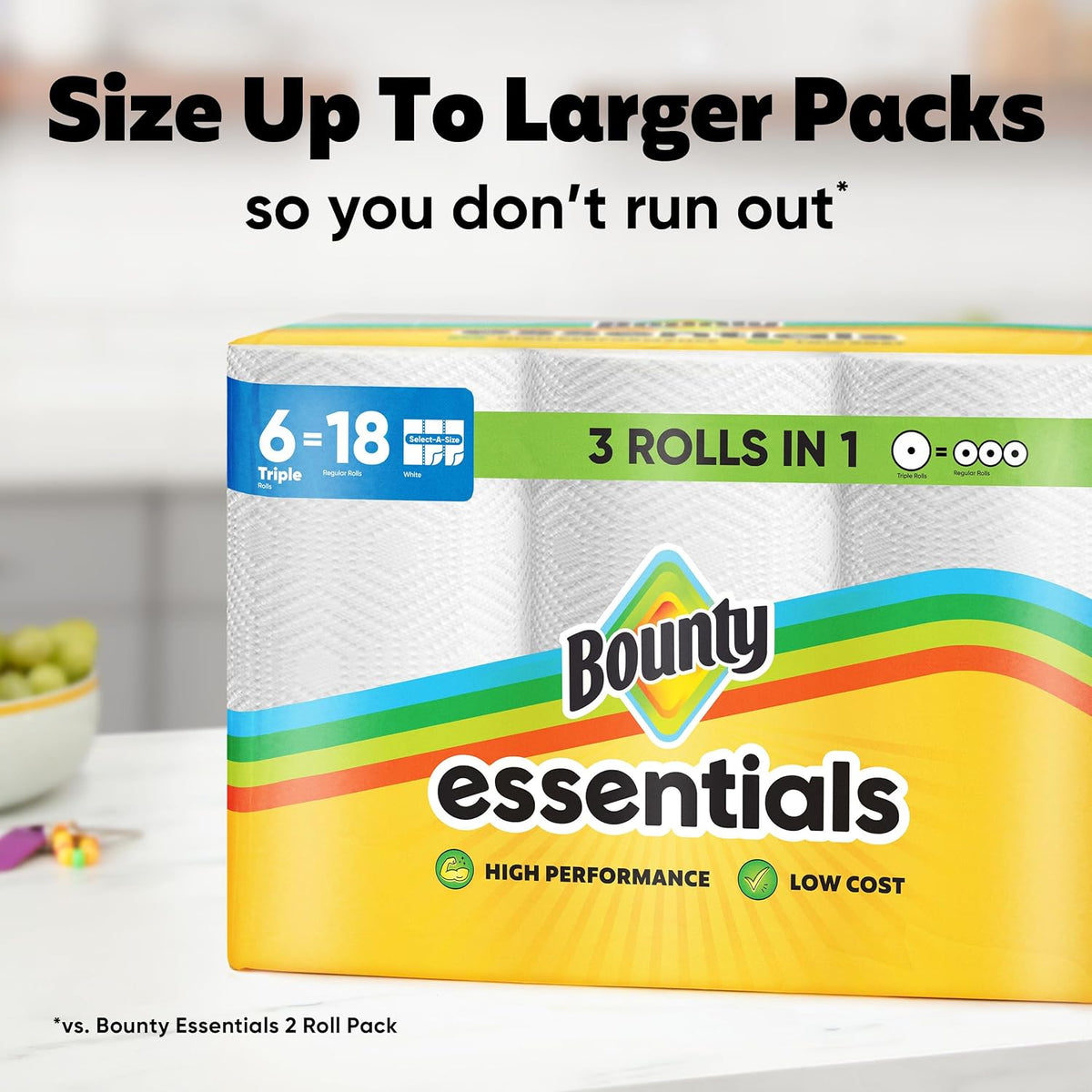 Bounty Essentials Select-A-Size Paper Towels, 6 Double Rolls, White, 108 Sheets Per Roll
