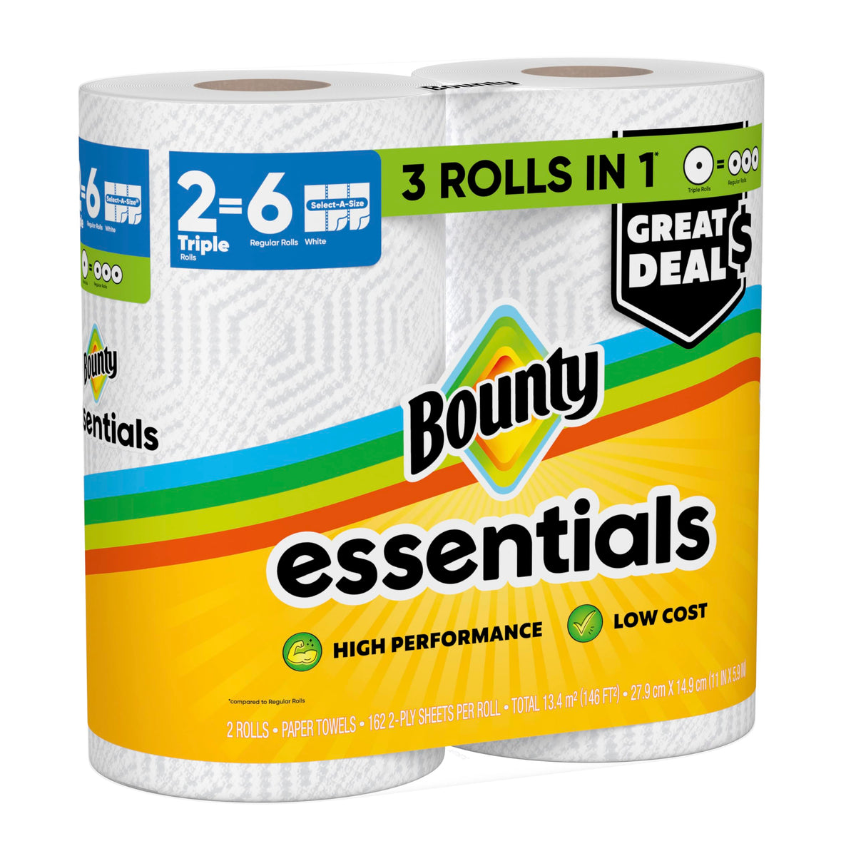 Bounty Essentials Select-A-Size Paper Towels, 6 Double Rolls, White, 108 Sheets Per Roll