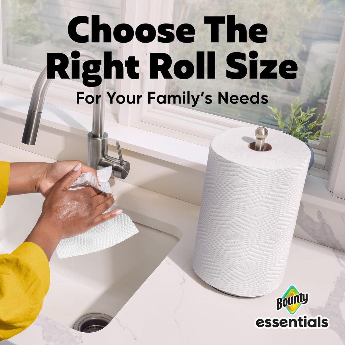 Bounty Essentials Select-A-Size Paper Towels, 6 Double Rolls, White, 108 Sheets Per Roll