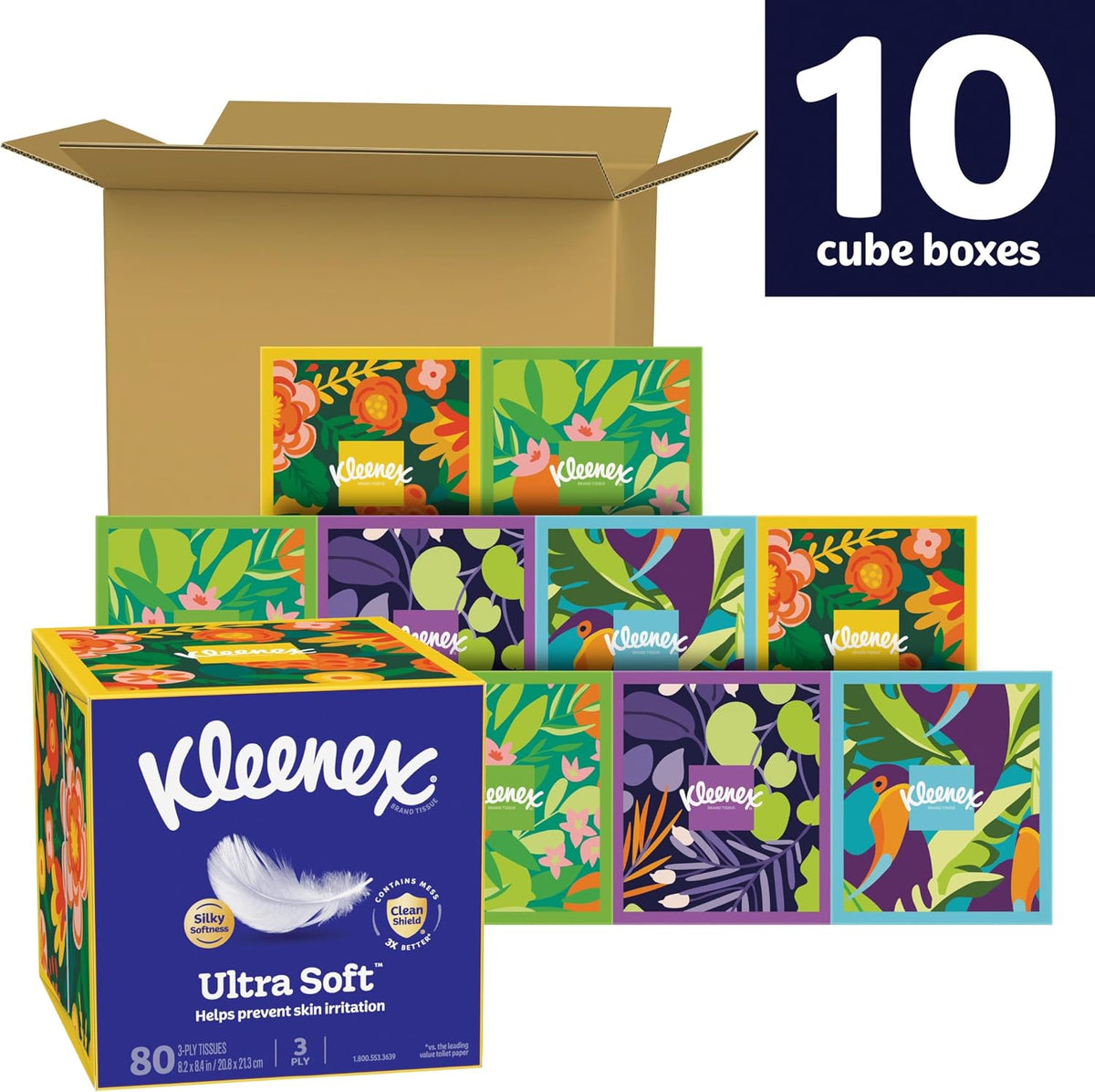 Kleenex Ultra Soft Facial Tissues, 8 Cube Boxes, 80 Tissues per Box