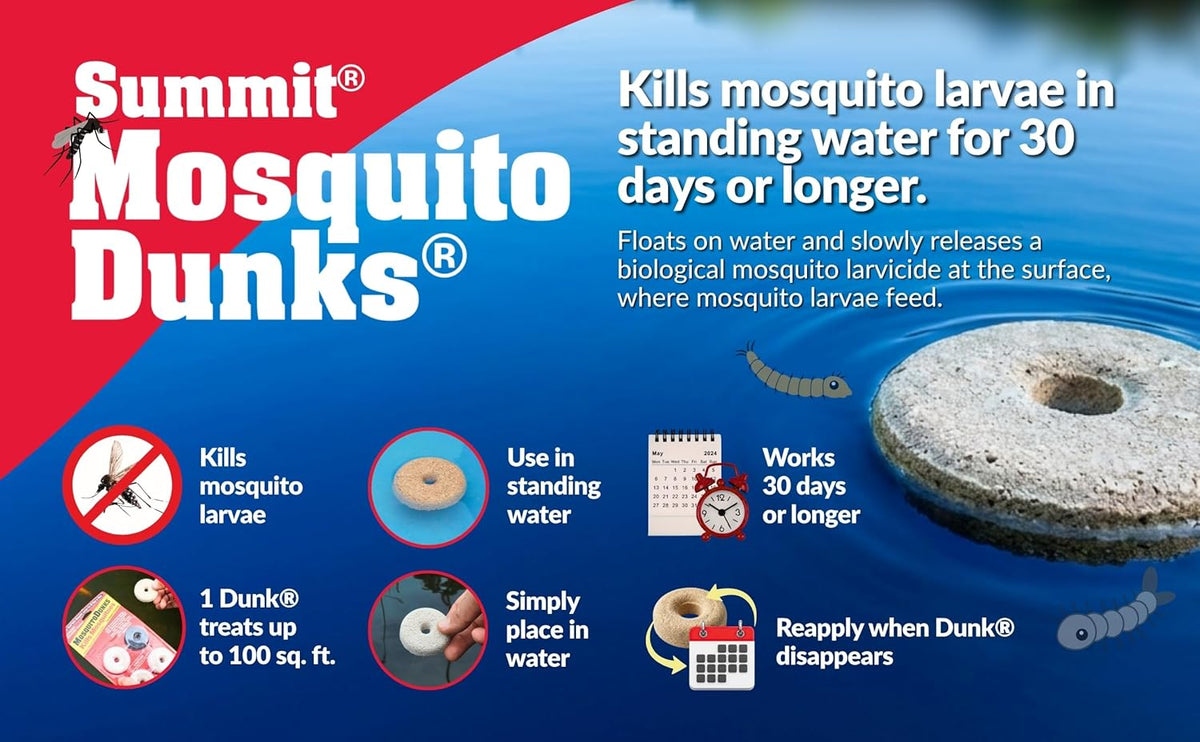 Summit Mosquito Dunks Standing Water Treatment – Organic BTI Mosquito Larvae Killer for Birdbaths, Ponds & Rain Gutters (Non-Toxic to Pets & Wildlife).