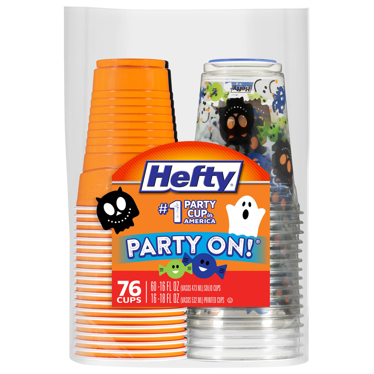 Hefty Party On Disposable Plastic Cups, Assorted, 16 Ounce, 100 Count