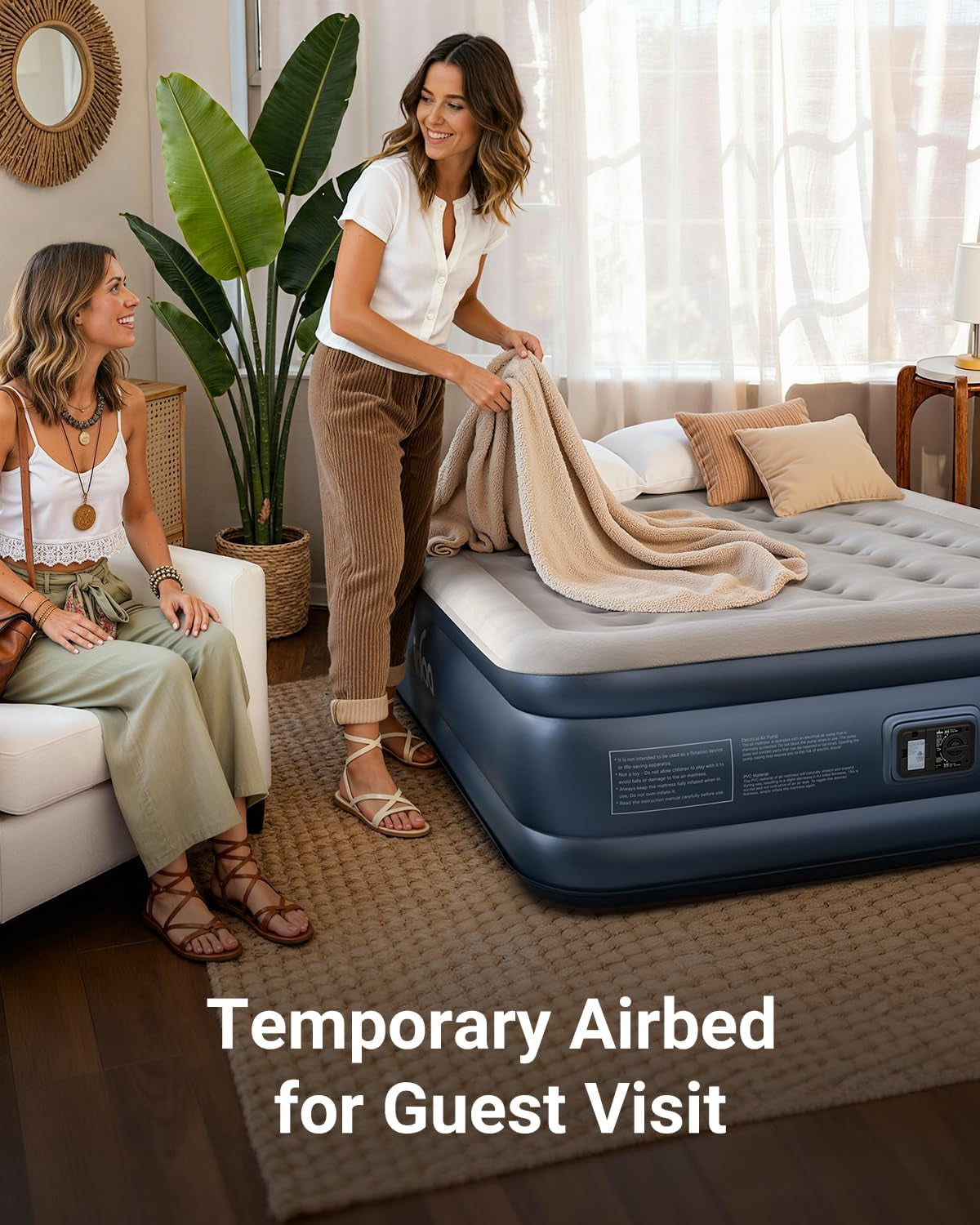 Queen Air Mattress with Built in Pump, 18" Raised Blow up Bed | Inflatable Mattress, Inflates in 3 Min, Advanced Air Coil Support,Thicker PVC, Waterproof, Repair Kit, 1-Year Warranty