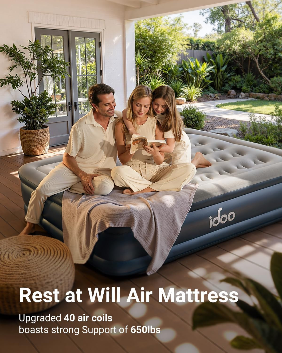 Queen Air Mattress with Built in Pump, 18" Raised Blow up Bed | Inflatable Mattress, Inflates in 3 Min, Advanced Air Coil Support,Thicker PVC, Waterproof, Repair Kit, 1-Year Warranty