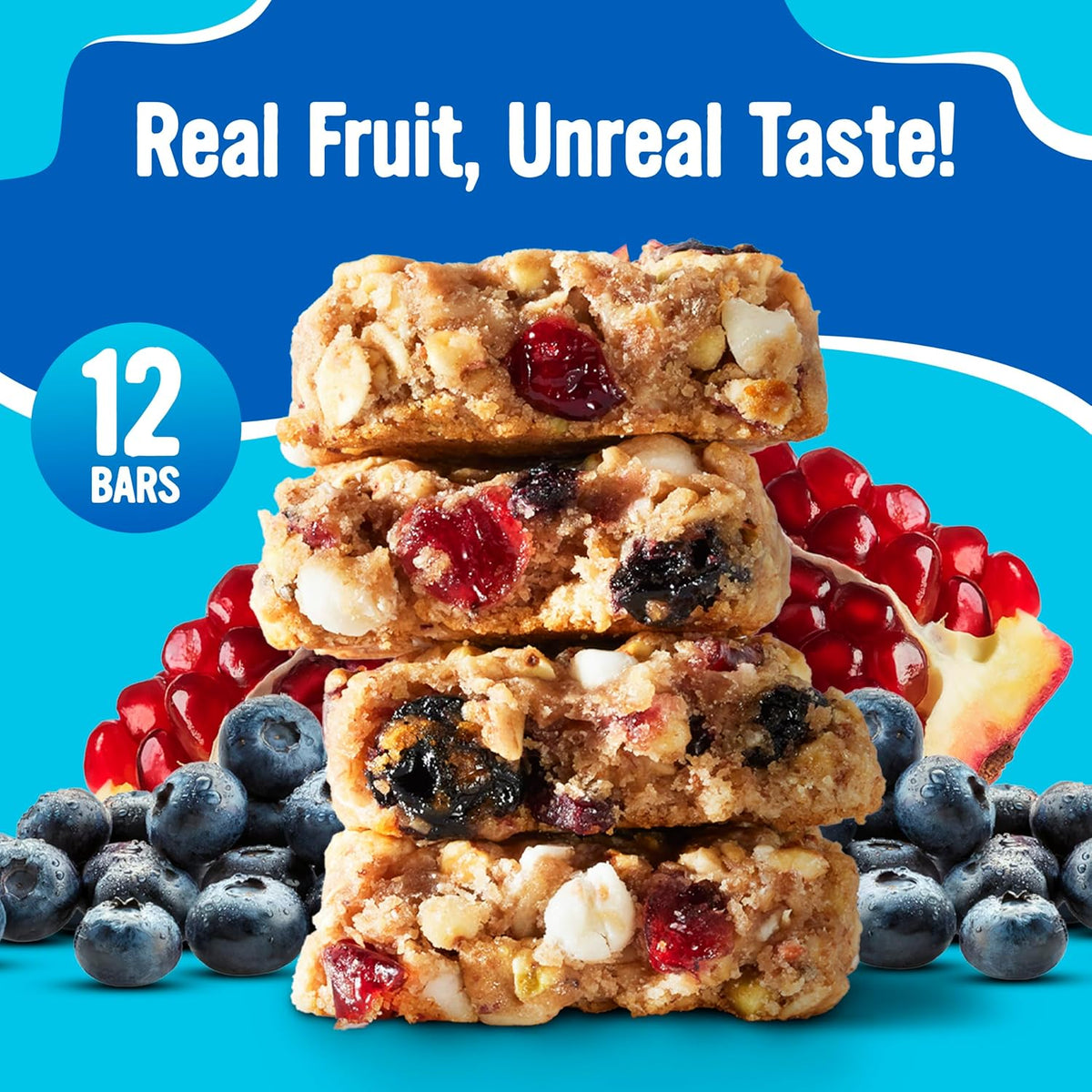 Granola Bakes - Soft Baked Oats, Grain & Seeds Breakfast Granola Cookie Bars - Nut & Dairy Free, Low Sodium, Healthy Lunchbox Snacks for Kids & Adults - Blueberry Pomegranate - 12 Pack
