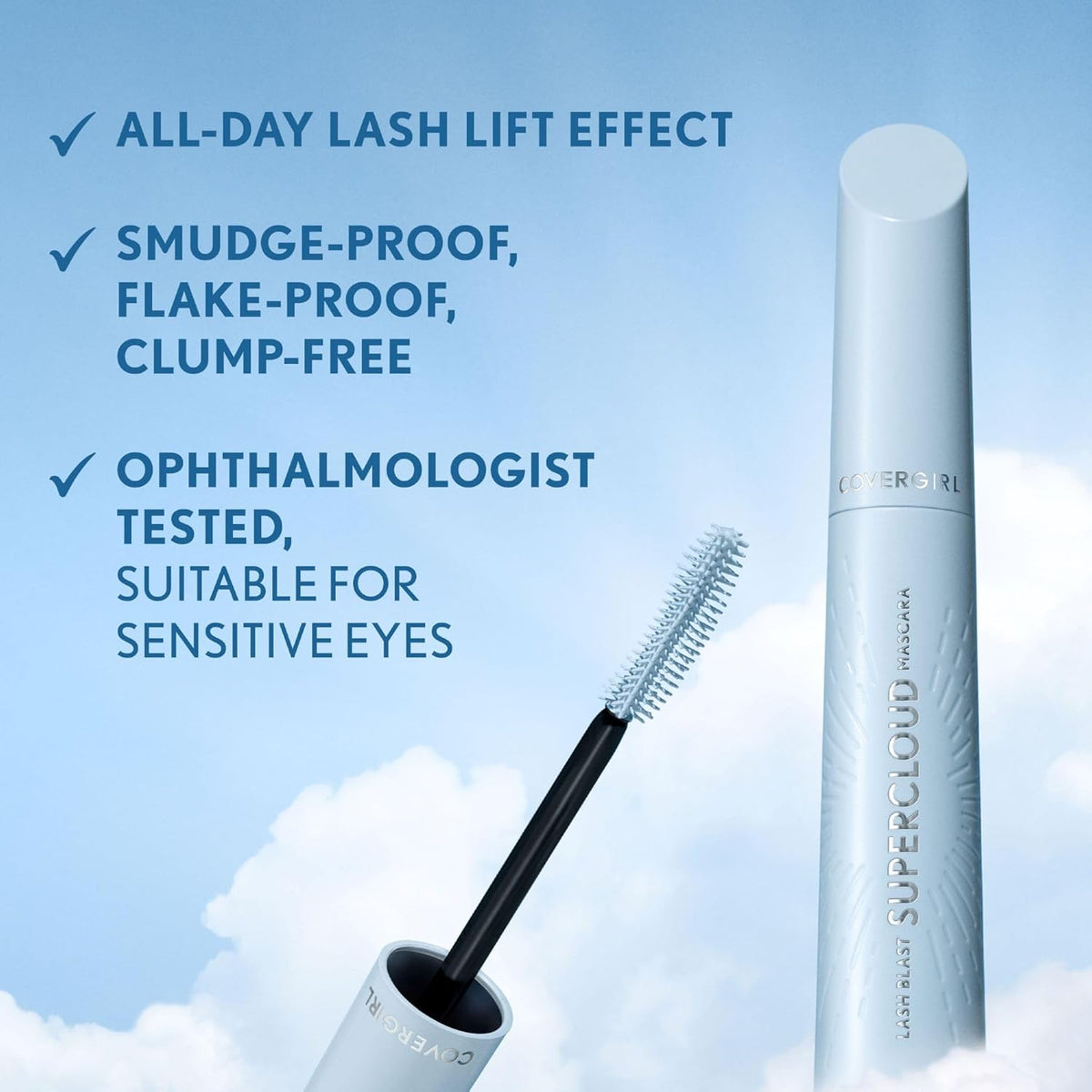 Lash Blast Supercloud, 800 Super Black, Mascara, Long-Lasting, No Clump or Smudge, Doesn'T Flake, Vegan, 0.33Oz