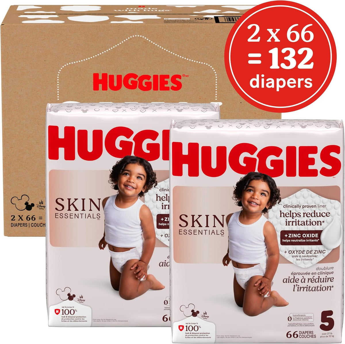 Huggies Skin Essentials Diapers Size 5, 132 Count (2 Packs of 66)