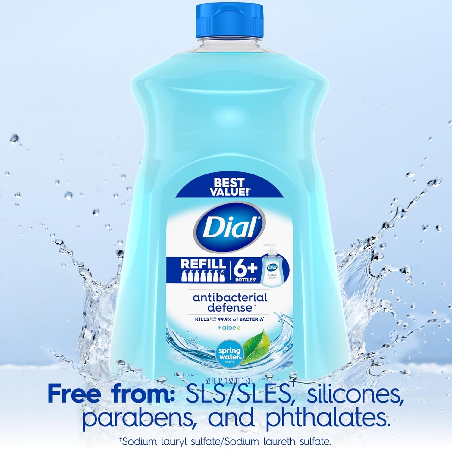 Antibacterial Defense Spring Water Liquid Hand Soap, 52 Fl Oz | Gentle Cleansing with Aloe Vera, Dermatologist Tested, Free from Parabens and Silicones, 3-Pack