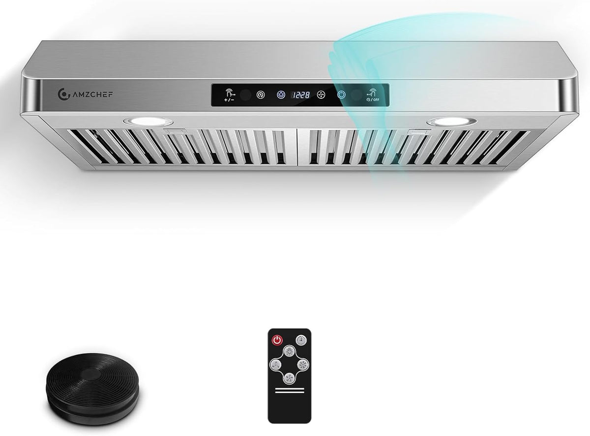 30" under Cabinet Range Hood, 750CFM Stainless Steel Vent Hood | Stainless Steel Hood with Touch/Remote/Gesture Control, Timer, LED Lights & Dishwasher-Safe Baffle Filters 3 Outlets