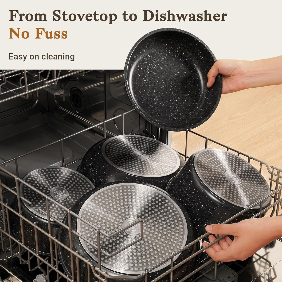 15Pcs Pots and Pans Set Non Stick, Detachable Handle, Induction | Nonstick,Black, Aluminum, Granite Coating,Induction Ready, RV Kitchen, Stackable Design, Space-Saving for Small Kitchens
