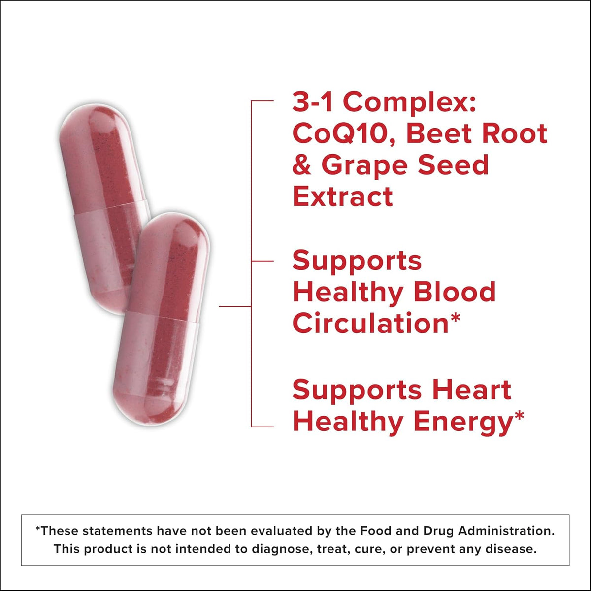 Blood Pressure Support, 3 in 1 Beets + Coq10 + Grape Seed Extract, Beet Root Capsules That Supports Healthy Blood Circulation & Heart Healthy Energy, 60 Count (Pack of 1)
