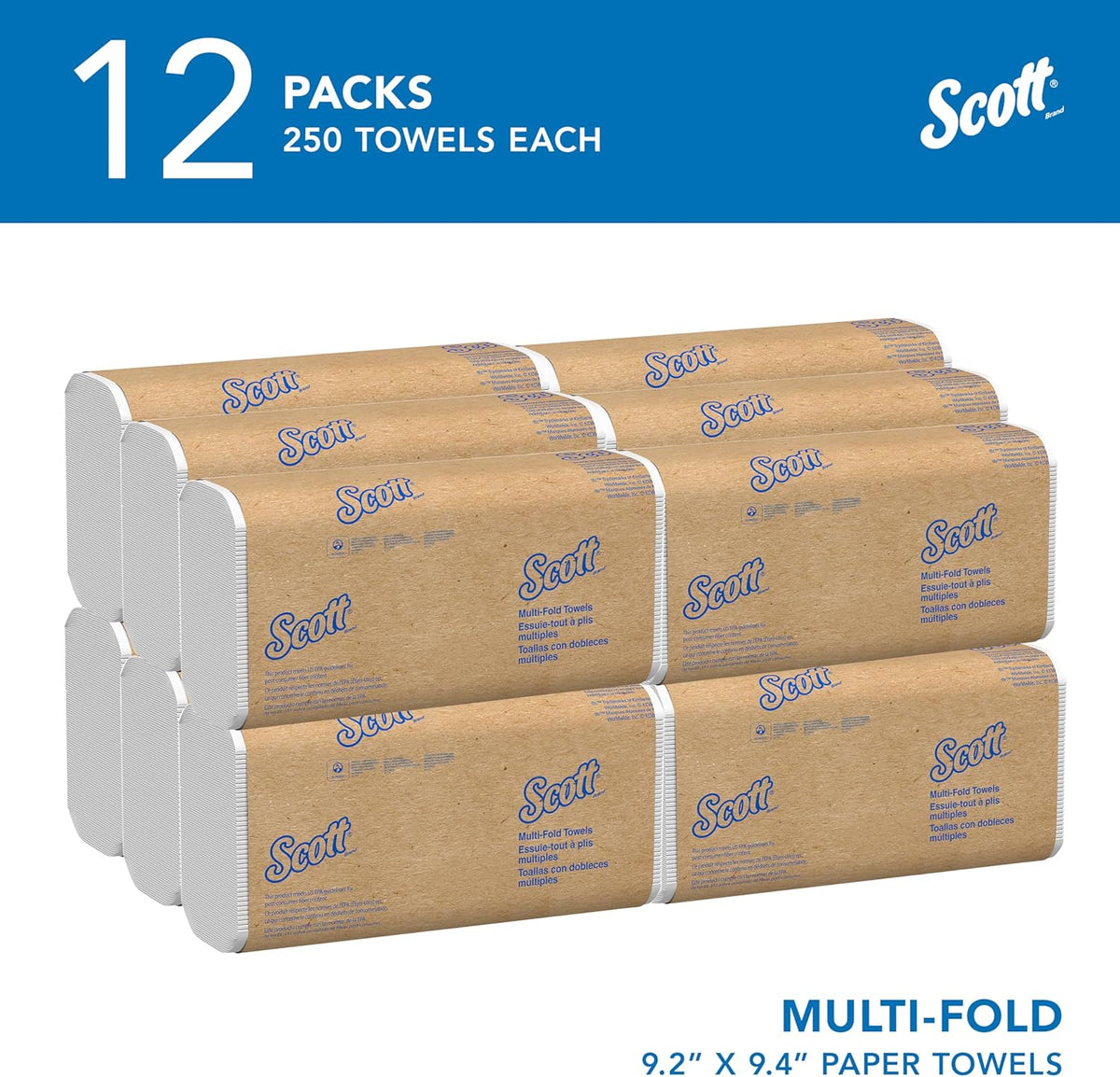 Multifold Paper Towels, Bulk, 12 X 250 Sheets (58091) | Universal, Standard Tier, Absorbency Pockets, Compressed, White, Compatible with Universal Folded Towel Dispensers