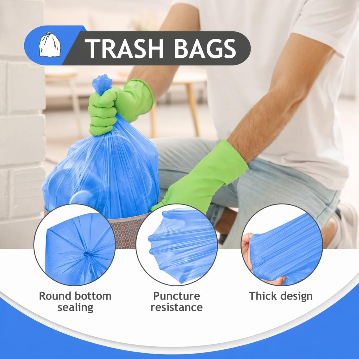 Small Trash Bags 4 Gallon 160 Counts Garbage Bags, Bathroom Trash Can Bin Liners, Small Plastic Bags for Home Office Kitchen, Fit 12-15 Liter, 3,3.5,4.5 Gal, Blue