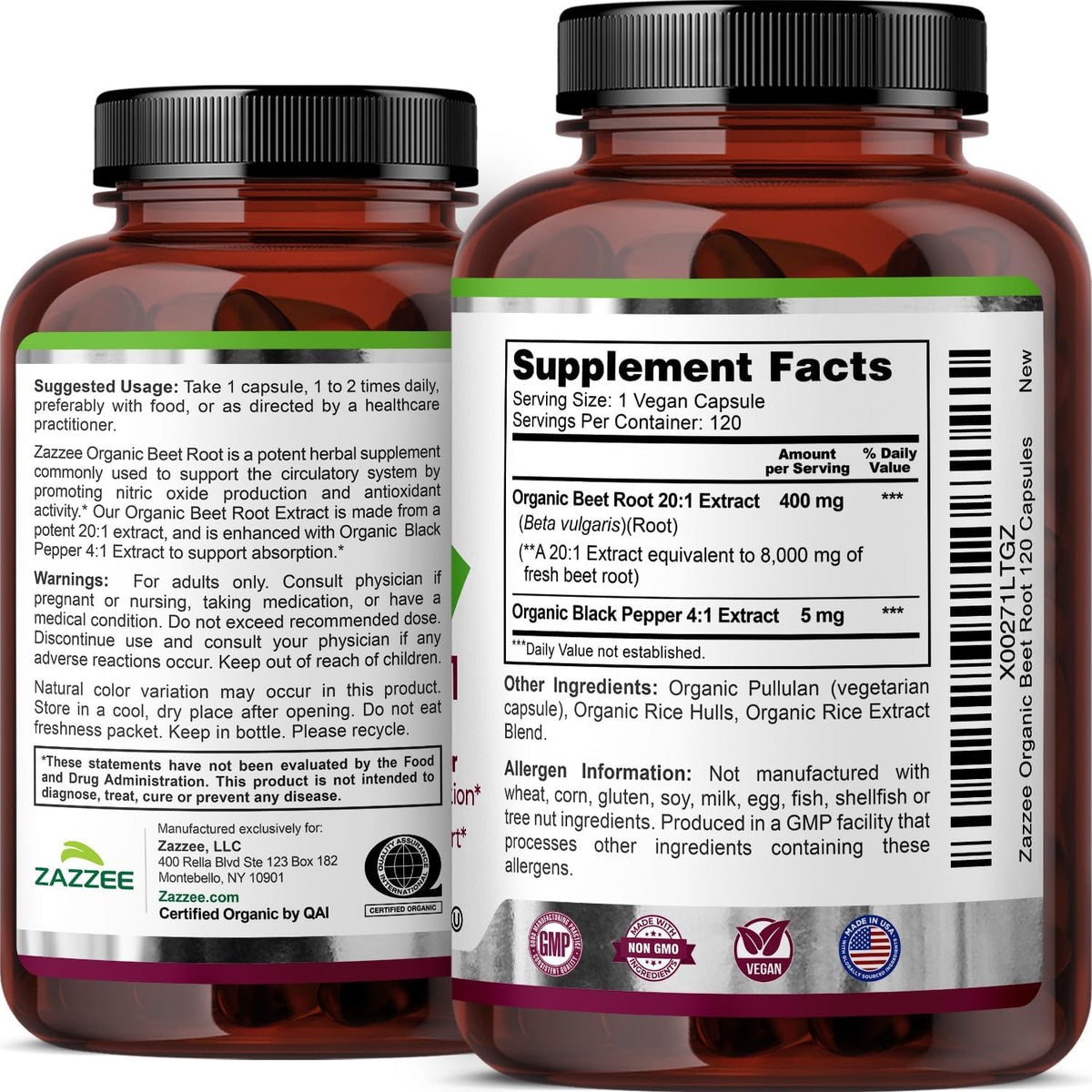 USDA Organic Beet Root 20:1 Extract, 120 Quick Release Capsules | 4 Month Supply, Vegan, Nitric Oxide Support, Black Pepper Extract for Enhanced Absorption, Certified Kosher, Made in the USA