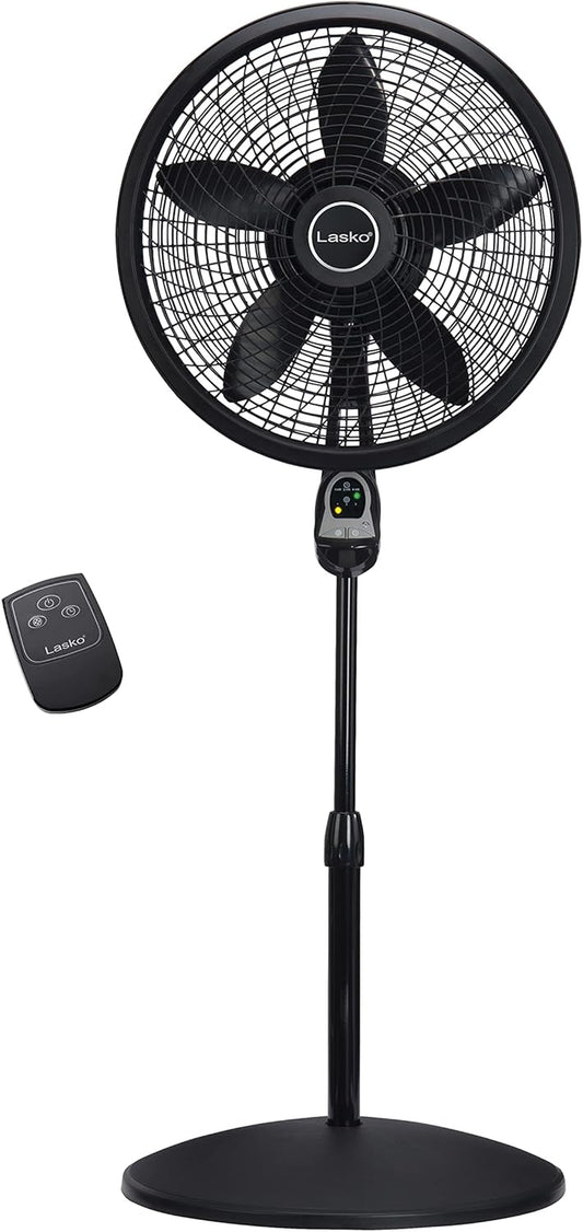 Lasko Cyclone Oscillating Pedestal Fan - Adjustable to 54" - 1843 - Black | Remote Control, Cooling Standing Fan for Bedroom, Living Room, and Home Office, 18" Blade Diameter, 3 Quiet Speeds