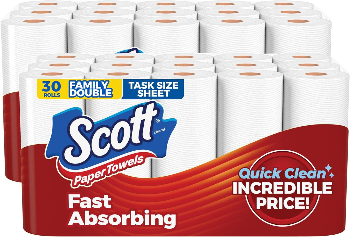 Scott Paper Towels, Task Size, 30 Family Double Rolls, 119 Sheets per Roll