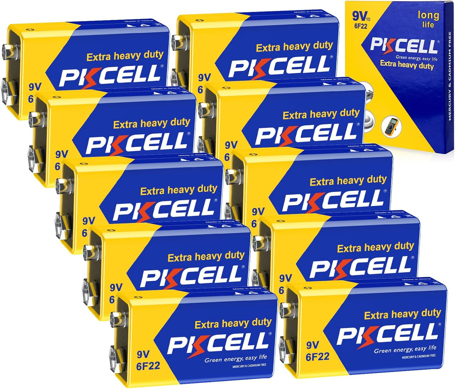 9V Batteries 10 Pack 9 Volt Battery for Smoke Alarms | 6F22 Square Battery Carbon Zinc Fire Alarms Smoke Detector Battery