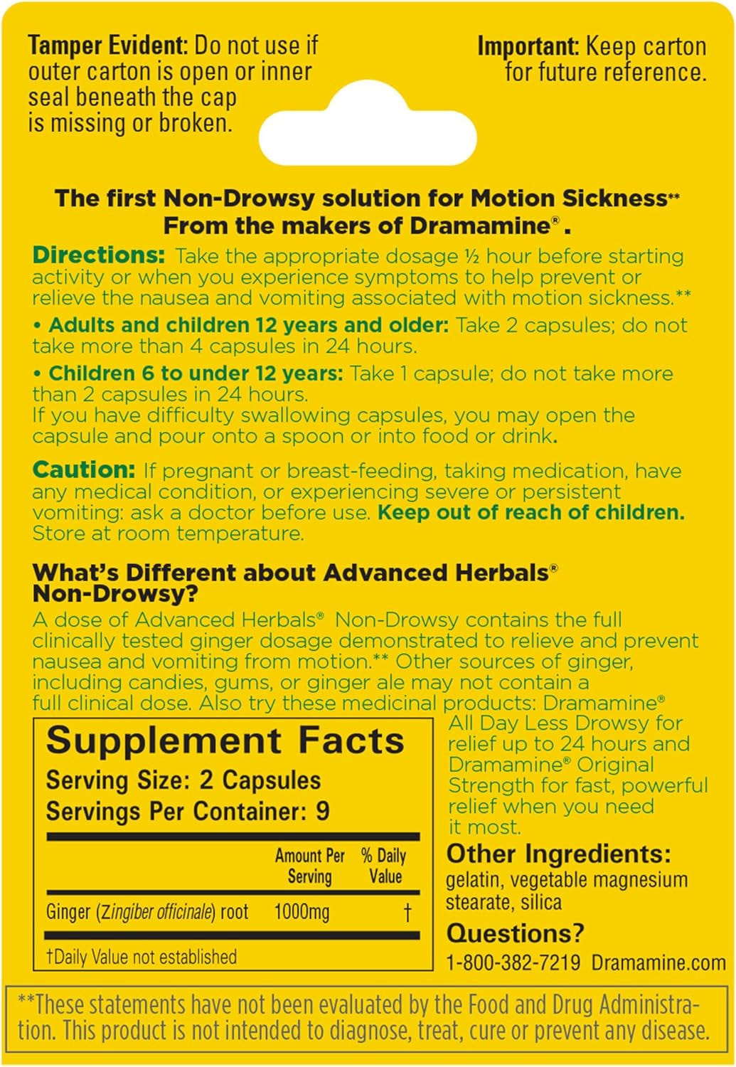Advanced Herbals, Motion Sickness Relief, Ginger Capsules, 18 Ct | from the Makers of , Non-Drowsy, Relief from Nausea, Capsules Made with Natural Ginger