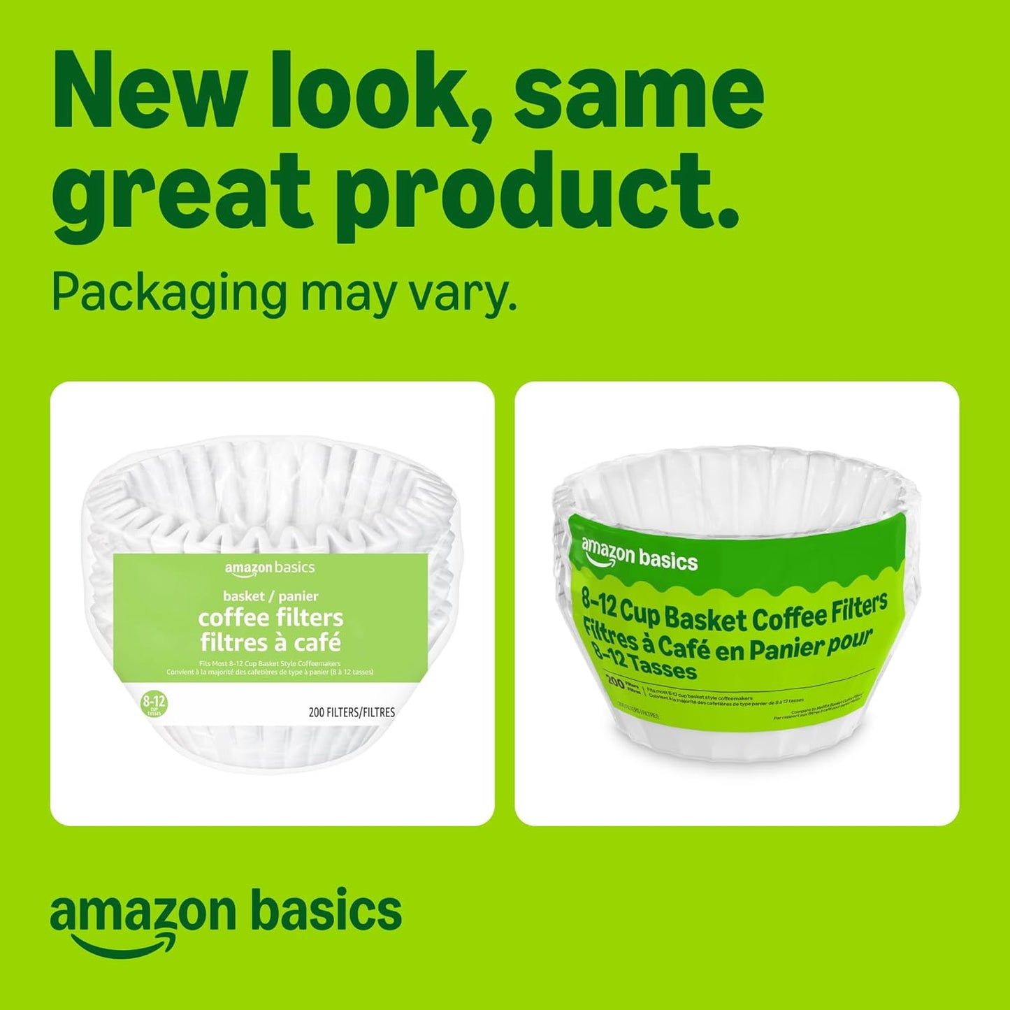 Basket Coffee Filters for 8-12 Cup Coffee Makers, White, 200 Count, Packaging May Vary
