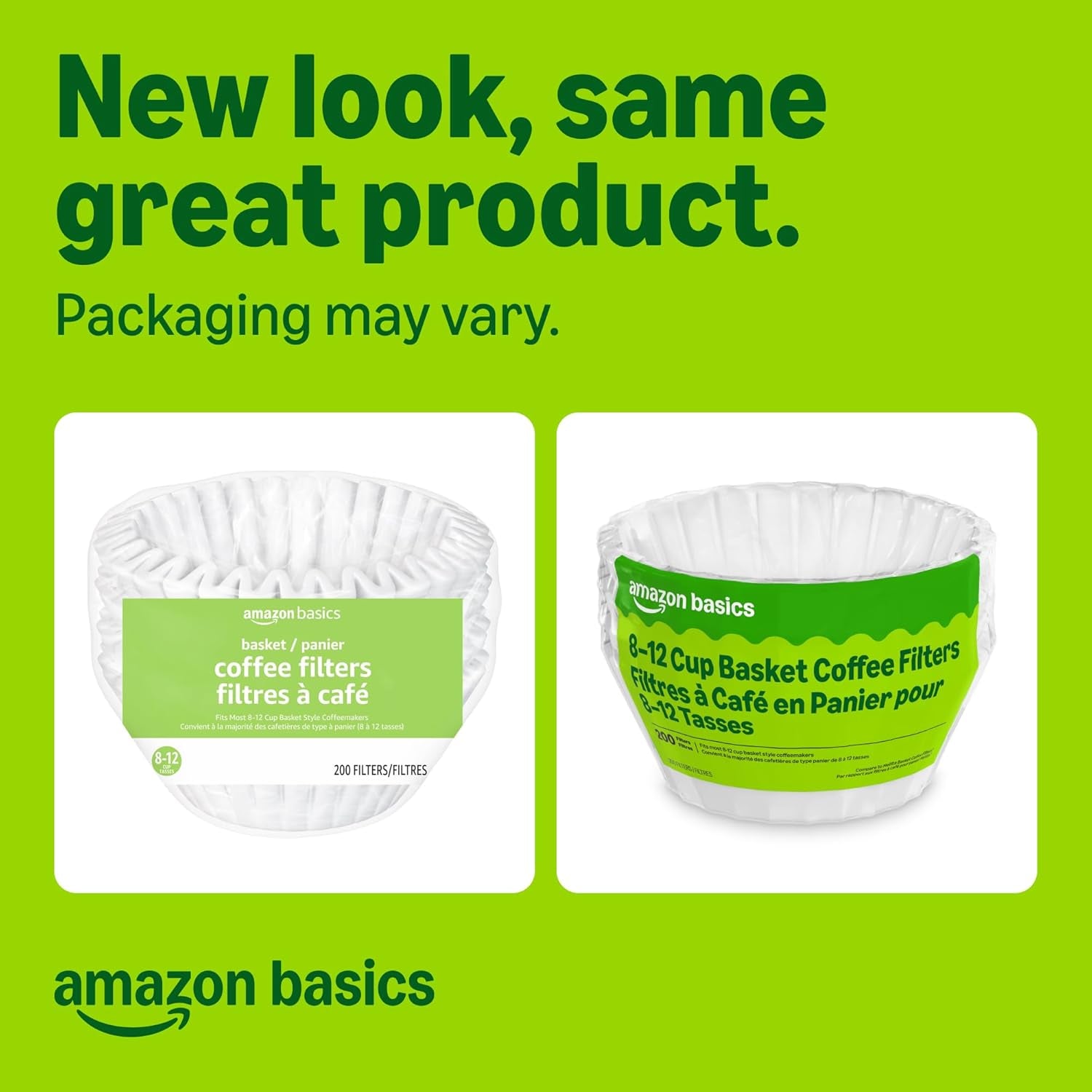 Basket Coffee Filters for 8-12 Cup Coffee Makers, White, 200 Count, Packaging May Vary