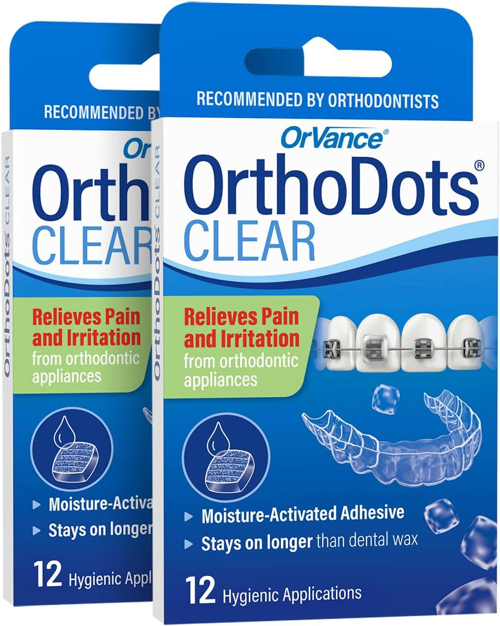 Orthodots CLEAR – 24-Hour Protection | Sticks Better than Dental Wax | Moisture Activated Braces Wax Alternative for Pain Caused by Braces, Clear Aligner Trays, and Other Orthodontic Appliances