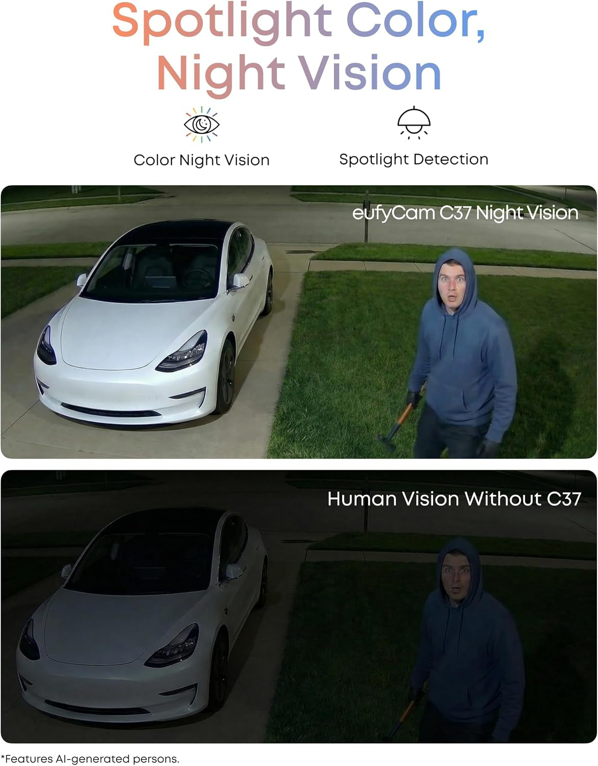 Eufy Security Eufycam C37, Solar Cameras Wireless Outdoor,2K Resolution | 360° Pan & Tilt AI Tracking, Human/Pet/Vehicle Detection, Flexible Solar Panel, Color Night Vision, No Monthly Fee