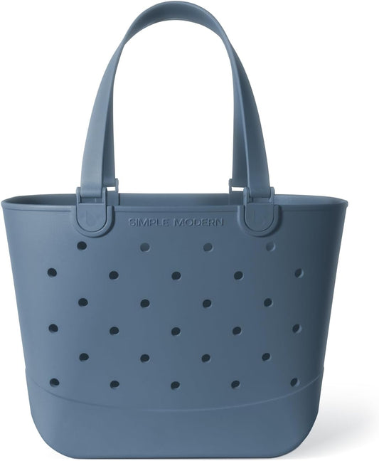 Simple Modern Waterproof Rubber Beach Bag | Extra Large | Blue | Getaway Tote Bag with Zipper Pocket, Beach Tote & Pool Bag for Travel, Boat, Groceries | Beach Essentials | Blue Dune
