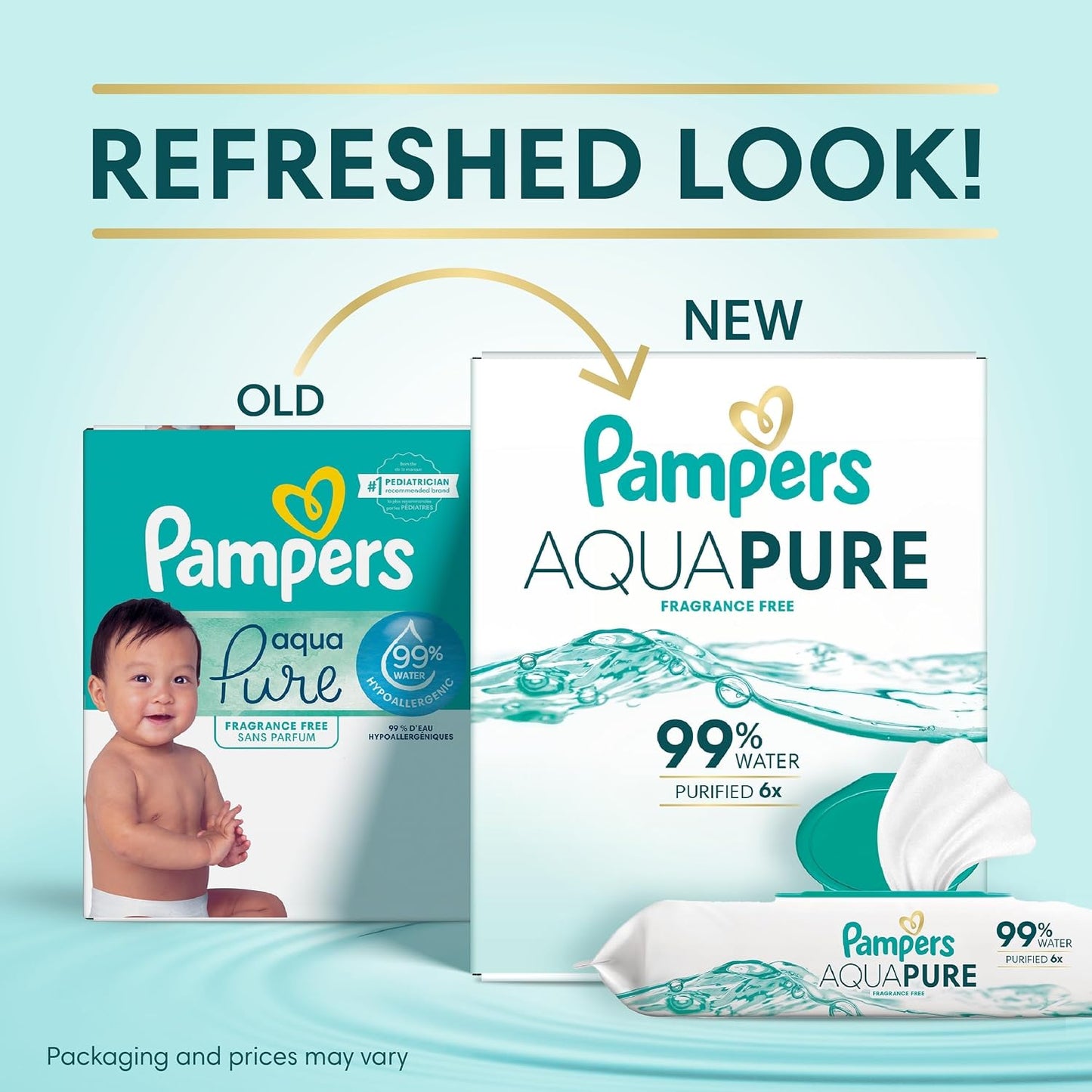 Aqua Pure Baby Wipes, 99% Water, Fragrance Free, Unscented, Water Based, Multi-Use, 448 Wipes Total (8X Flip-Top Packs) [Packaging May Vary]