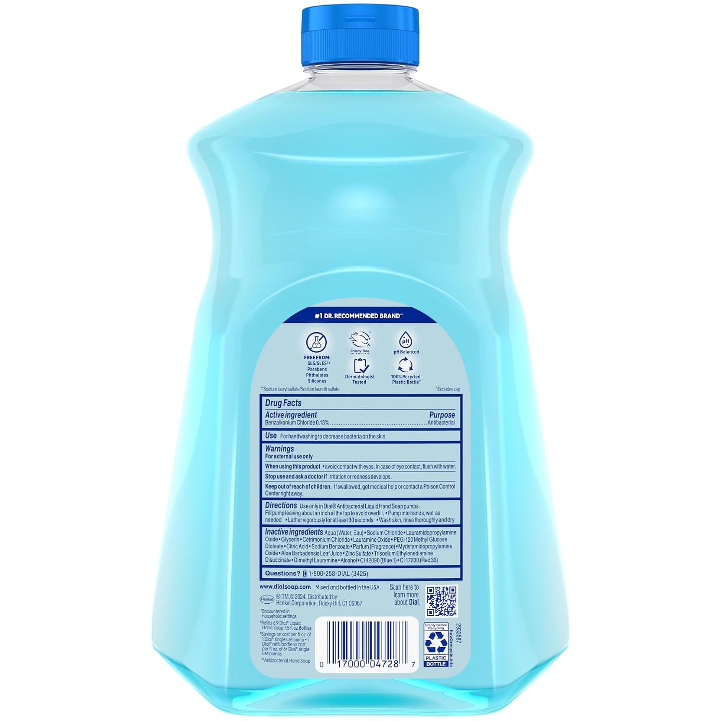 Antibacterial Defense Spring Water Liquid Hand Soap, 52 Fl Oz | Gentle Cleansing with Aloe Vera, Dermatologist Tested, Free from Parabens and Silicones, 3-Pack