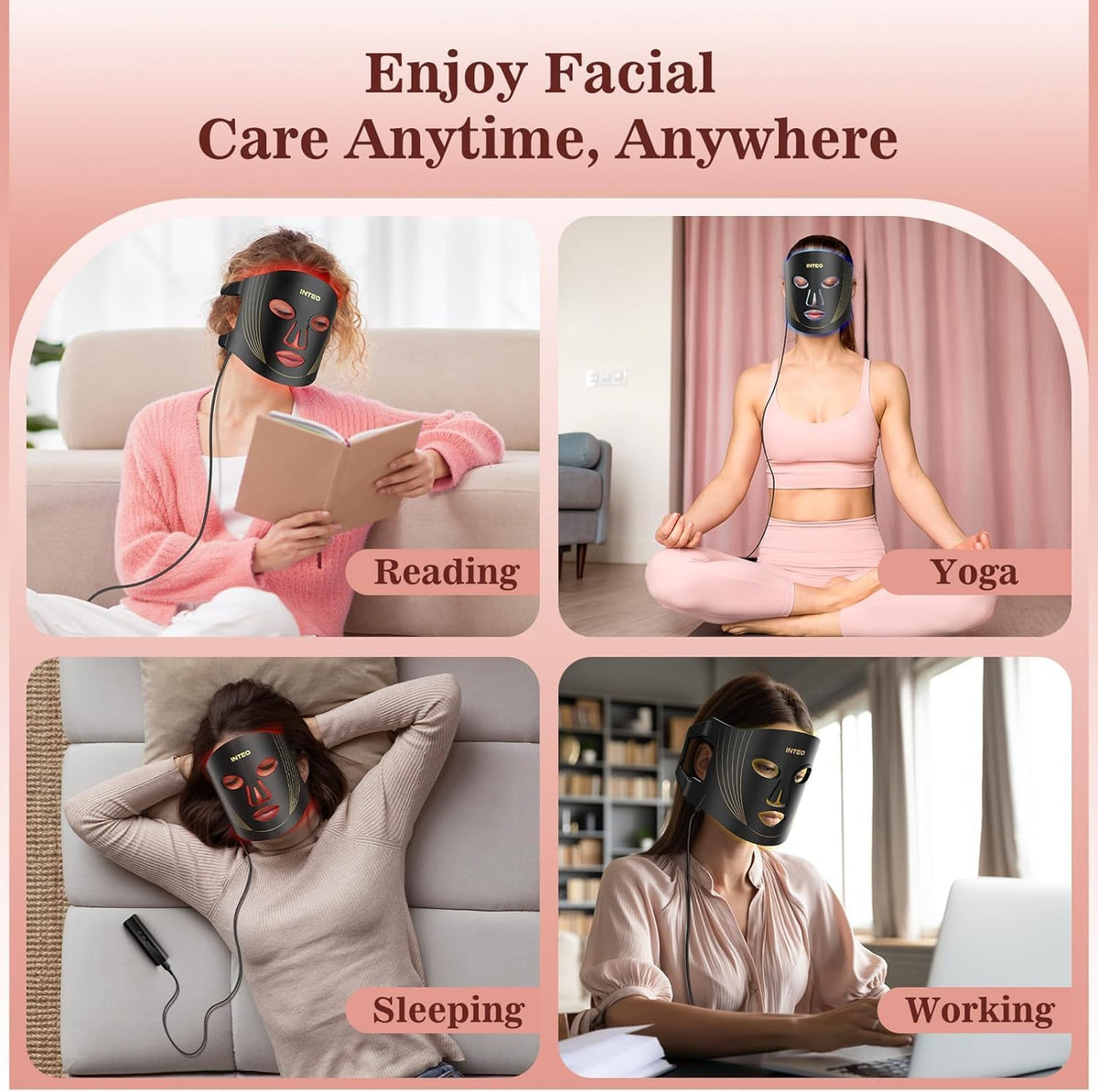 Red Light Therapy Mask for Face, 850Nm NIR, Red/Blue LED Light Mask | Full Face Coverage Red & near Infrared Light Therapy, 2000Mah Rechargeable, Skin Firming for 180Leds, 3 Modes, Gift for Women