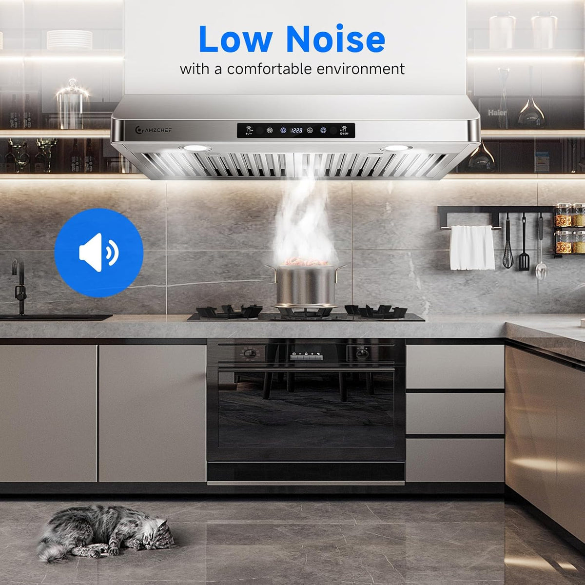 30" under Cabinet Range Hood, 750CFM Stainless Steel Vent Hood | Stainless Steel Hood with Touch/Remote/Gesture Control, Timer, LED Lights & Dishwasher-Safe Baffle Filters 3 Outlets