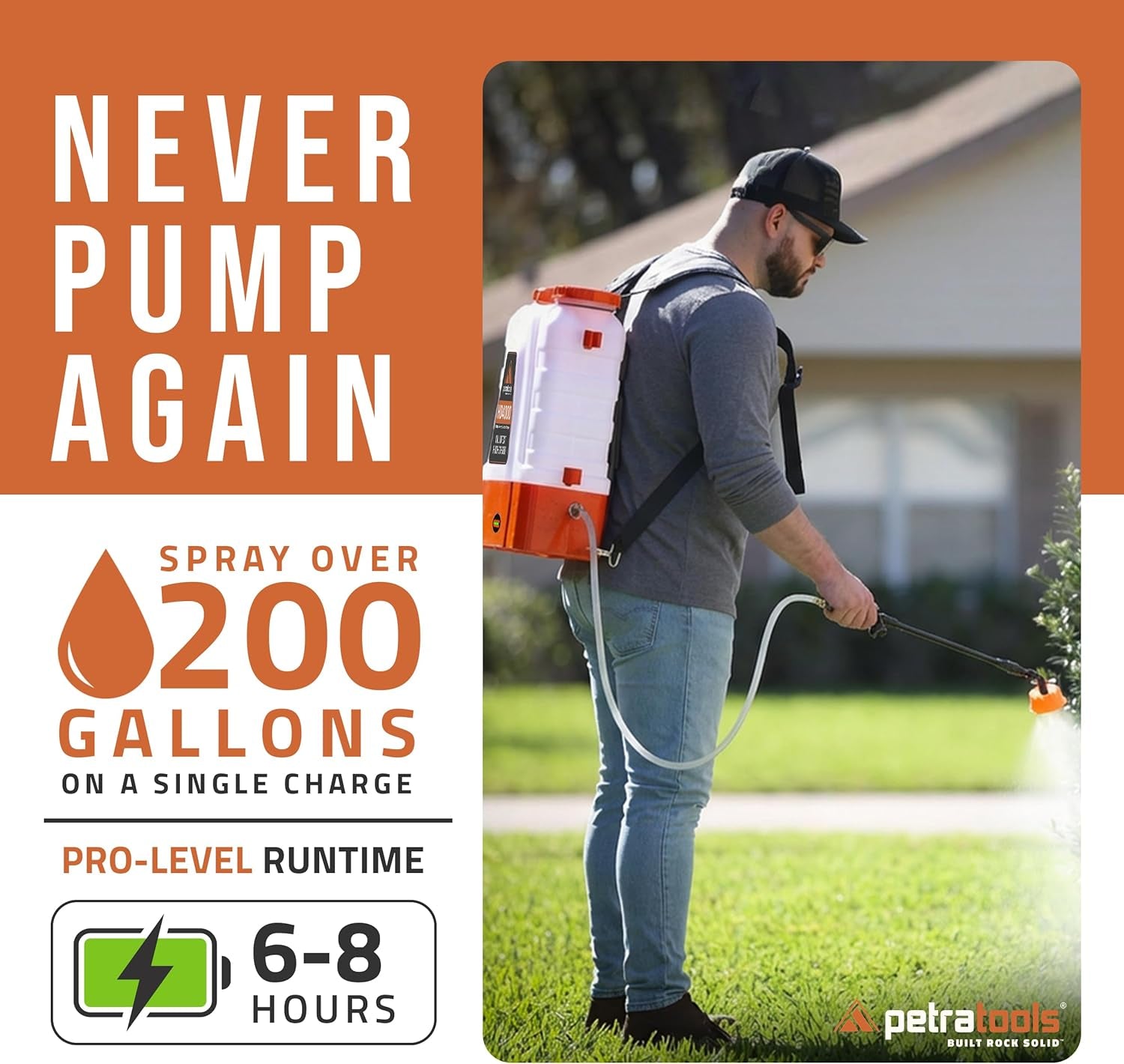 tools HD4000 Battery Powered Backpack Sprayer, 6 Hr Runtime, 6 Nozzles | Electric Sprayer for Lawn & Garden W/ Battery Meter, Adjustable 90 PSI & Padded Straps - for Weed/Pest Control, Fertilizing