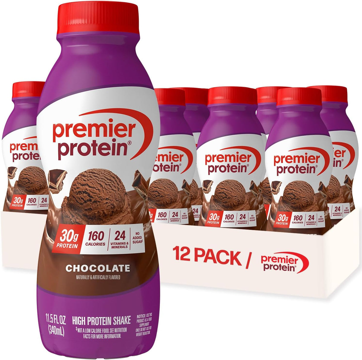 Shake, Chocolate, 30G Protein, No Added Sugar, 24 Vitamins & Minerals to Support Immune Health, 11.5 Fl Oz, 12 Pack (Packaging May Vary)