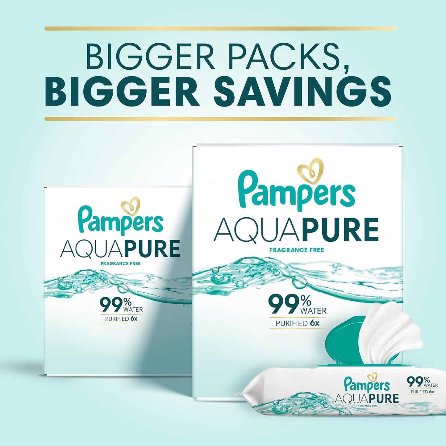 Aqua Pure Baby Wipes, 99% Water, Fragrance Free, Unscented, Water Based, Multi-Use, 448 Wipes Total (8X Flip-Top Packs) [Packaging May Vary]