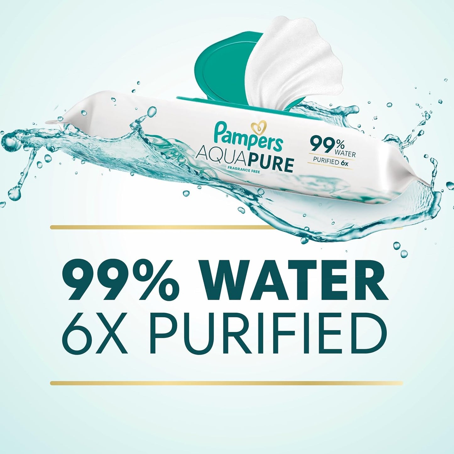 Aqua Pure Baby Wipes, 99% Water, Fragrance Free, Unscented, Water Based, Multi-Use, 448 Wipes Total (8X Flip-Top Packs) [Packaging May Vary]
