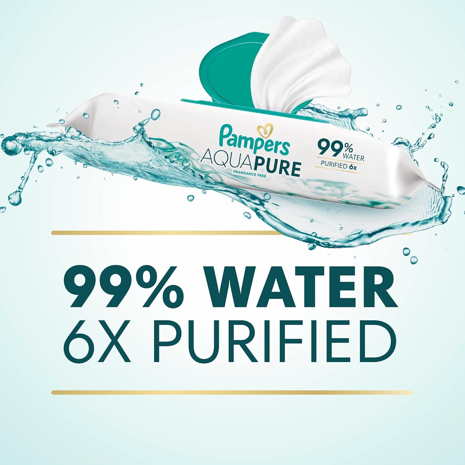 Aqua Pure Baby Wipes, 99% Water, Fragrance Free, Unscented, Water Based, Multi-Use, 448 Wipes Total (8X Flip-Top Packs) [Packaging May Vary]