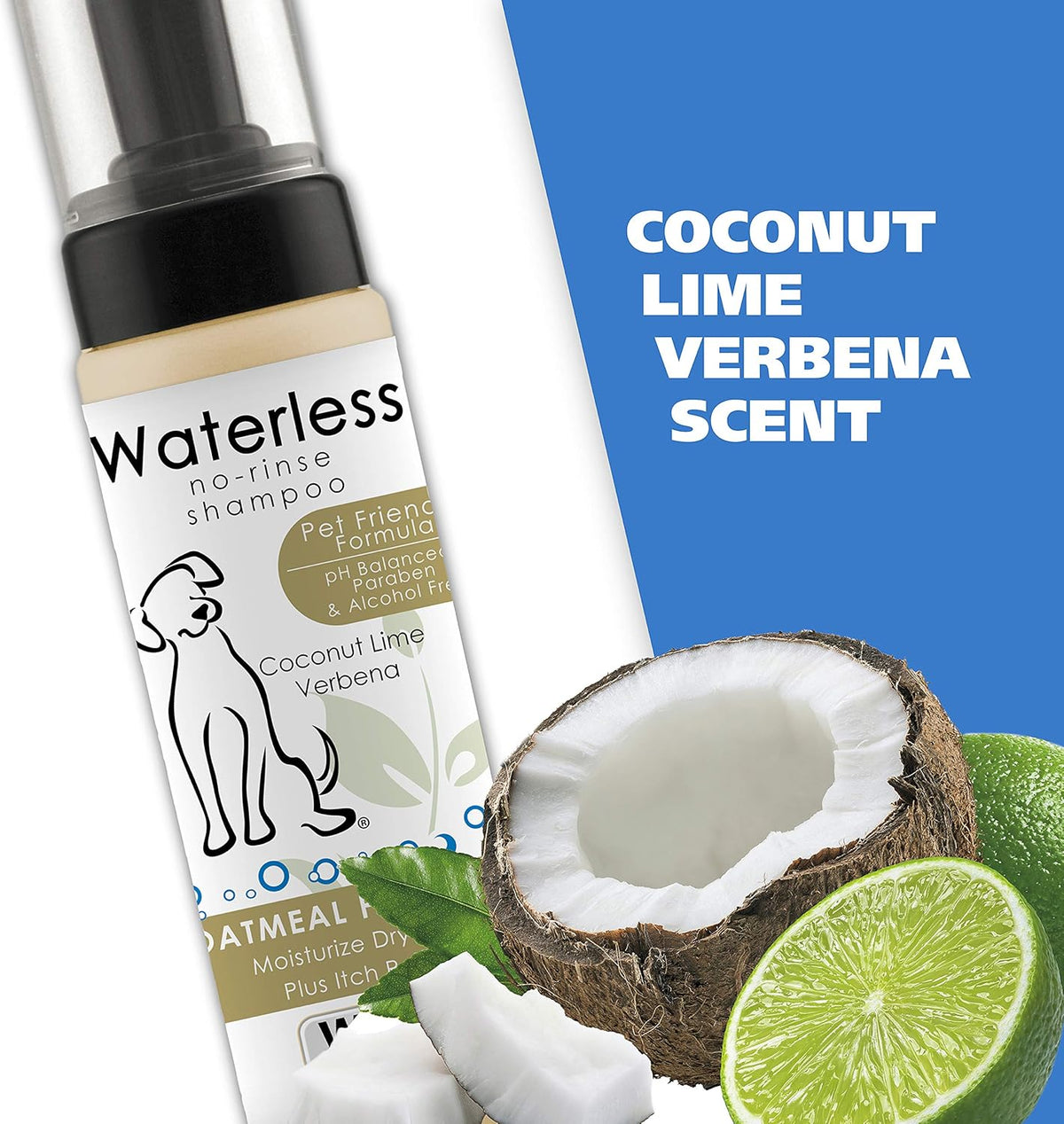 Waterless No Rinse Shampoo for Animals, Coconut Lime Verbena, 7.1 Oz | Quick Clean-Ups for Dogs—No Bath Needed, Oatmeal Formula Cleans, Conditions, Detangles & Moisturizes Dogs Fur – Model 820015A