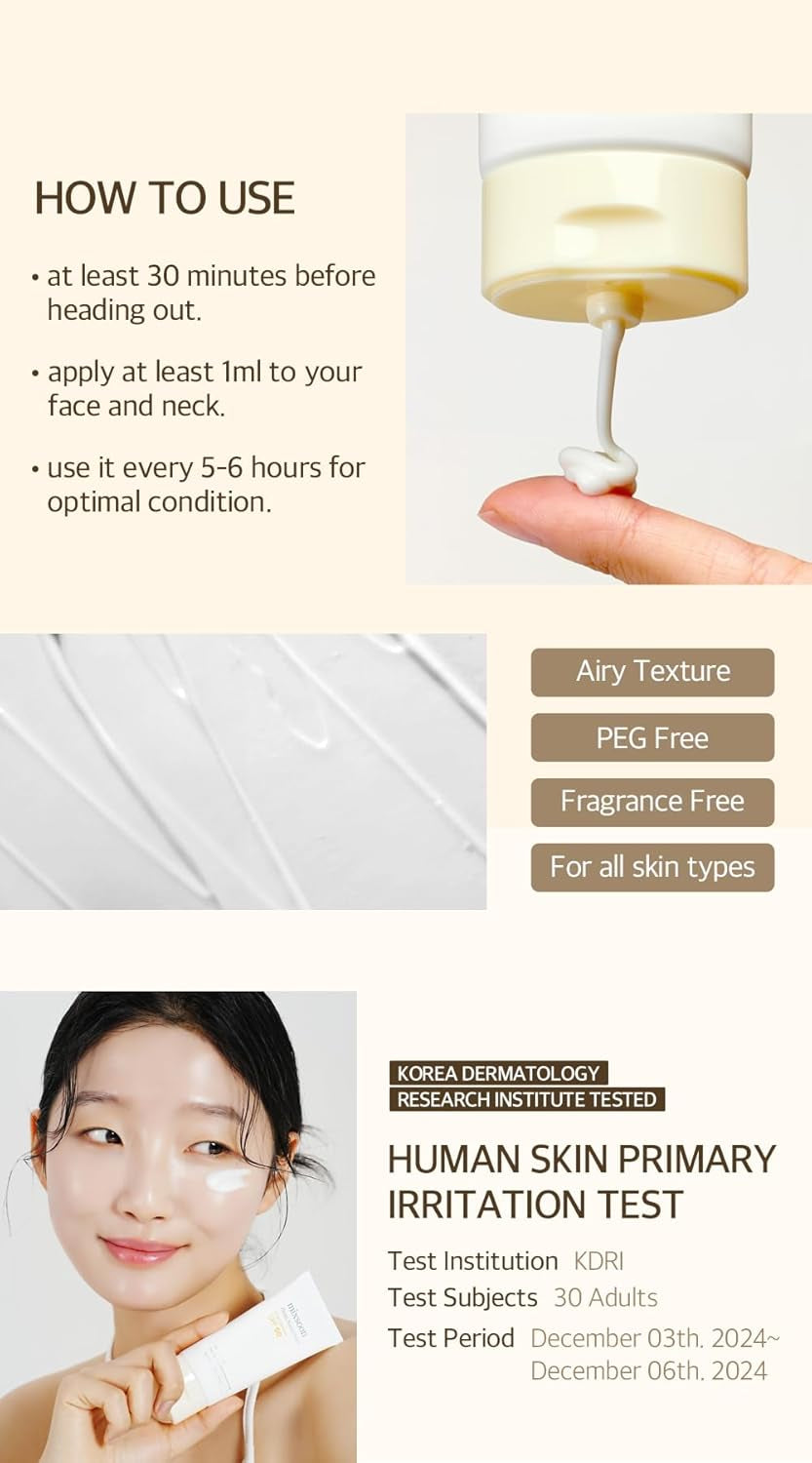 Bean Sunscreen-Lightweight Airy Texture SPF 50 No Pilling Korean Sunscreen for Face, No White Cast, Non-Sticky Stocking Stuffers 50Ml / 1.69 Fl.Oz. Korean Glass Skin Care (Bean, 1.69)