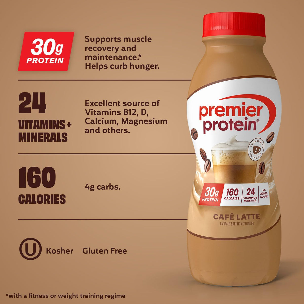 Shake, Café Latte, 30G Protein, No Added Sugar, 24 Vitamins & Minerals to Support Immune Health, 11.5 Fl Oz, 12 Pack (Packaging May Vary)