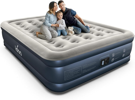 Queen Air Mattress with Built in Pump, 18" Raised Blow up Bed | Inflatable Mattress, Inflates in 3 Min, Advanced Air Coil Support,Thicker PVC, Waterproof, Repair Kit, 1-Year Warranty