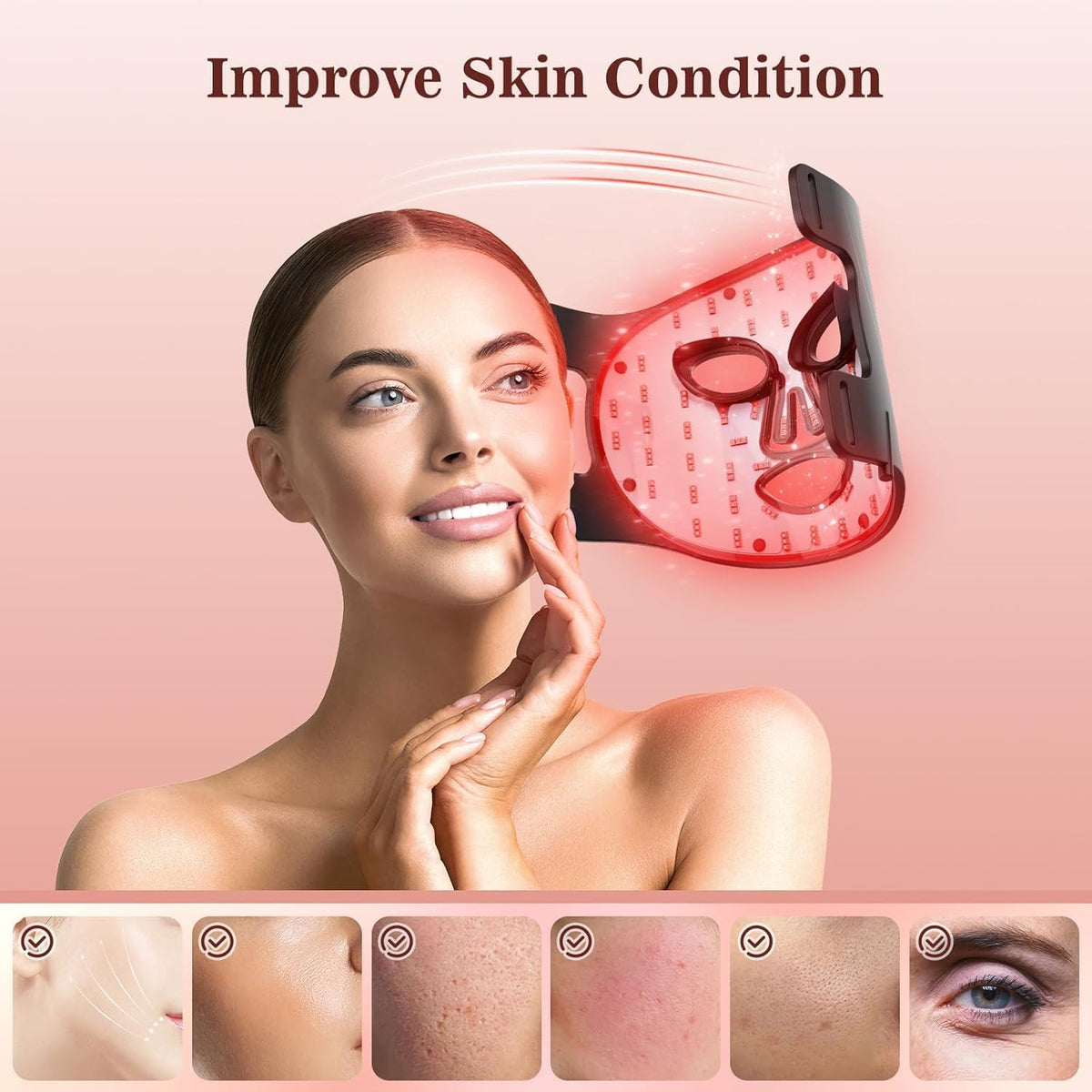 Red Light Therapy Mask for Face, 850Nm NIR, Red/Blue LED Light Mask | Full Face Coverage Red & near Infrared Light Therapy, 2000Mah Rechargeable, Skin Firming for 180Leds, 3 Modes, Gift for Women